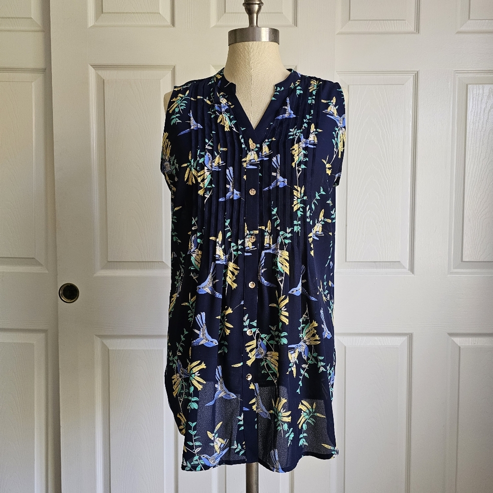 Charter Club Navy Blouse with Bird Design